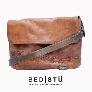 Bed Stu Distressed Leather Crossbody Bag Rustic Brown Stitch Detail Foldover